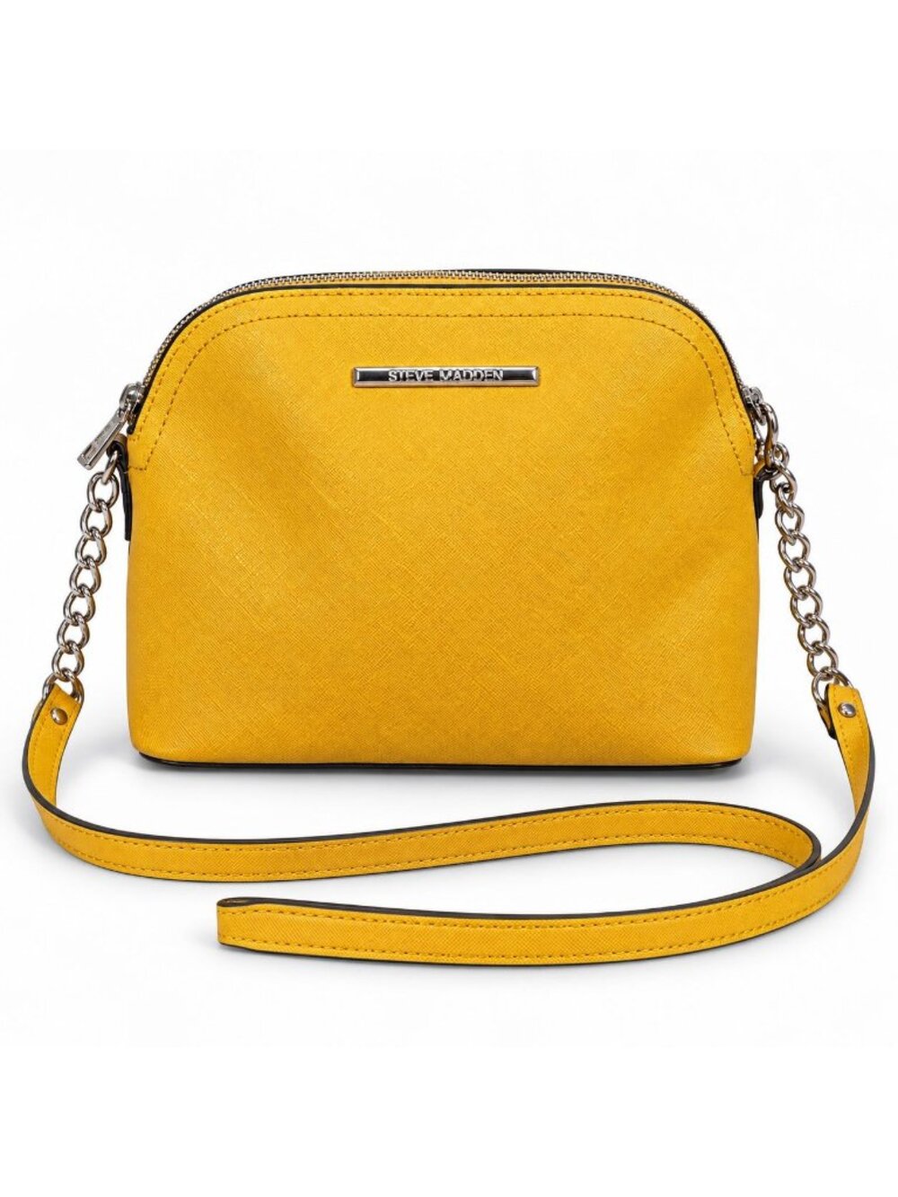 Steve Madden Mustard Yellow Saffiano-Style Crossbody Bag Chain Strap